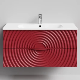 Тумба Эйфория 100 F1, пример RAL 3004 Пурпурно-красный, матовая, 2 ящика, подвесной Vodok с раковиной в комплекте