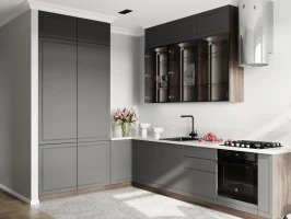 Трехуровневая кухня Маноло 3200х2200 Грифельно-серый МДФ ПВХ угловая Трехуровневая кухня Маноло 3200х2200 Грифельно-серый МДФ ПВХ угловая