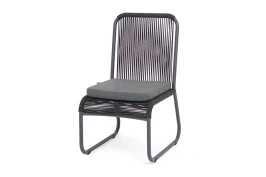 "Ането" стул плетеный из роупа, каркас алюминий темно-серый (RAL7024) муар, роуп темно-серый круглый, ткань темно-серая 027