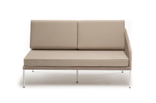 "Канны" левый модуль плетеный из роупа, каркас алюминий белый муар, роуп бежевый круглый, ткань бежевая 15052