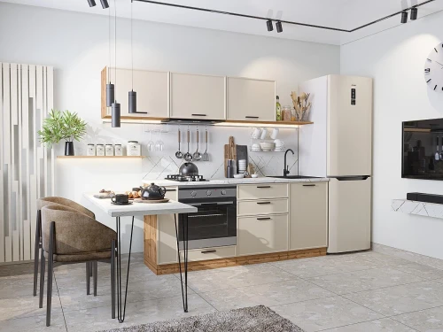 Прямая модульная кухня Фрейм-01 Cream Silk Дуб вотан 1782*2300*600