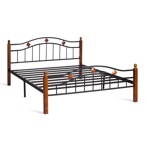 Кровать AT-126 дерево гевея/металл, 160*200 см (Queen bed), красный дуб/черный