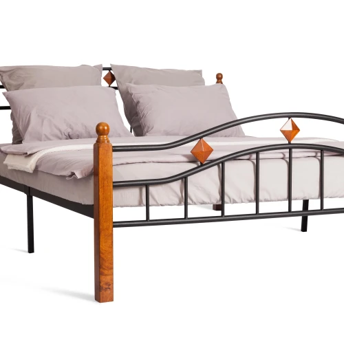 Кровать AT-126 дерево гевея/металл, 160*200 см (Queen bed), красный дуб/черный