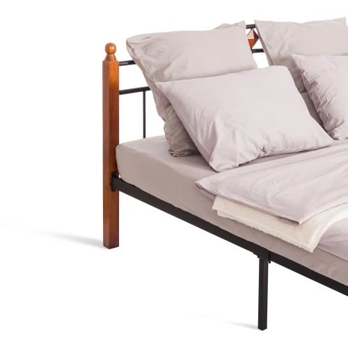 Кровать AT-126 дерево гевея/металл, 160*200 см (Queen bed), красный дуб/черный