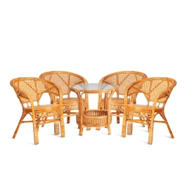Комплект "PELANGI"  02/15 ( стол со стеклом + 4 кресла ) [без подушек] ротанг, кресло 65х65х77см, стол диаметр 64х61см, Honey (мед)