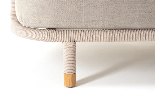 "Верона" диван 3-местный плетеный из роупа, каркас алюминий белый муар, роуп бежевый круглый, ткань бежевая 15052