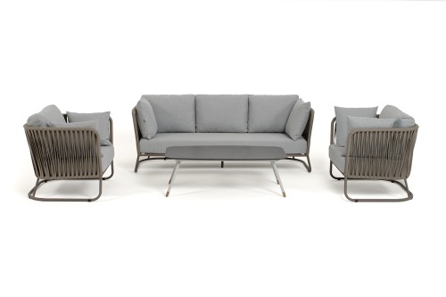 "Багамы" лаунж-зона 5-местная плетеная из роупа (веревки), каркас алюминиевый бежево-серый, роуп серо-коричневый