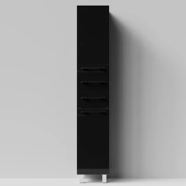 Пенал Мальта 35 напольный, черный глянец, левый, бельевая корзина