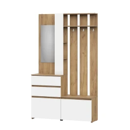 Вешалка с зеркалом Некст 1, Дуб золотой, Белый