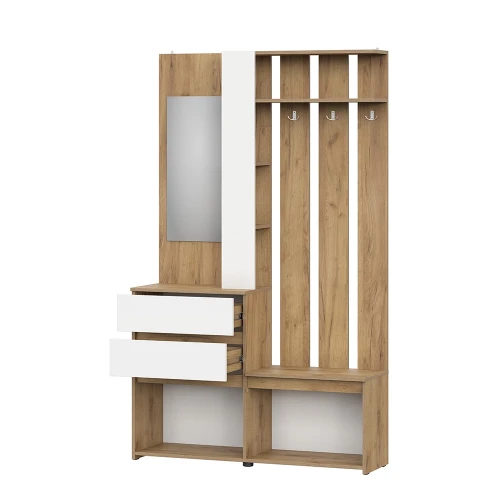 Вешалка с зеркалом Некст 1, Дуб золотой, Белый