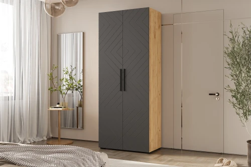 Шкаф двухстворчатый Флэш (900), Браш Графит, Дуб крафт