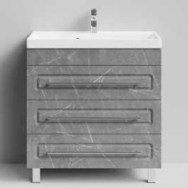 Тумба Арабеска 80 напольный, Мрамор Серый софт тач ПВХ 4044-1 Vodok с раковиной в комплекте