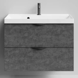 Тумба Марко 80 подвесной, ручки Черные, Серый камень ПВХ 57806 Vodok с раковиной в комплекте