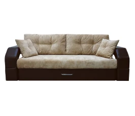 Диван еврокнижка Манчестер  с подсветкой 160 ВЕЛЮР 02 БЕЖЕВЫЙ ЭКОКОЖА КОРИЧНЕВАЯ
