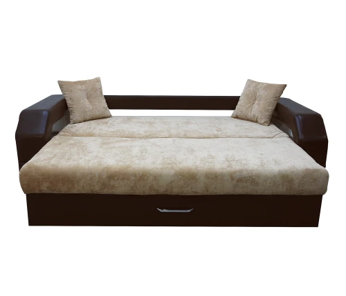 Диван еврокнижка Манчестер  с подсветкой 160 ВЕЛЮР 02 БЕЖЕВЫЙ ЭКОКОЖА КОРИЧНЕВАЯ