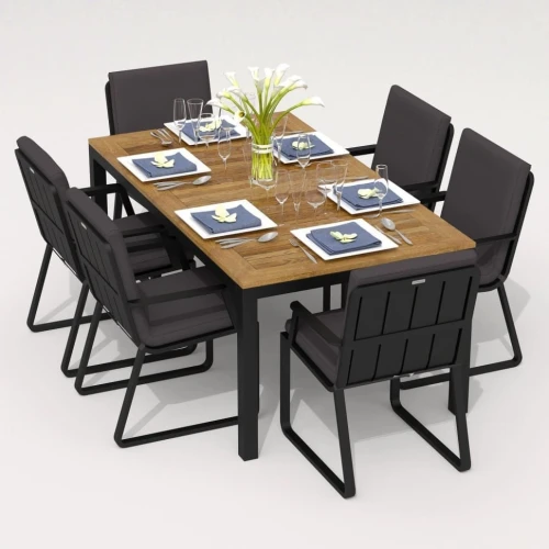 Обеденная группа TELLA  ALBA  каркас карбон / стол тик 180 / ткань антрацит