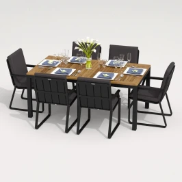 Обеденная группа TELLA  ALBA  каркас карбон / стол тик 180 / ткань антрацит