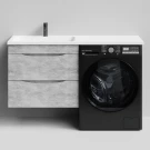 Тумба Смайл 130 подвесной, под стиральную машину, левая, Горный камень ПВХ 57807 Vodok с раковиной в комплекте