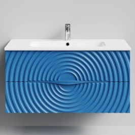 Тумба Эйфория 100 F1, пример RAL 5019 Капри синий, матовая, 2 ящика, подвесной Vodok с раковиной в комплекте