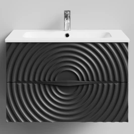 Тумба Эйфория 80 F1, пример RAL 9005 Чёрный янтарь, матовая, 2 ящика, подвесной Vodok с раковиной в комплекте