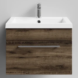 Тумба Элис 58 подвесной, 1 ящик, Дуб крымский коричневый ПВХ 131005-9005 Vodok с раковиной в комплекте