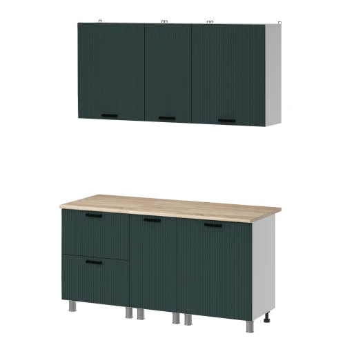 Готовый кухонный гарнитур МК Аленушка 1,6м в.4 Лотос Изумруд,скоба антрацит,сонома