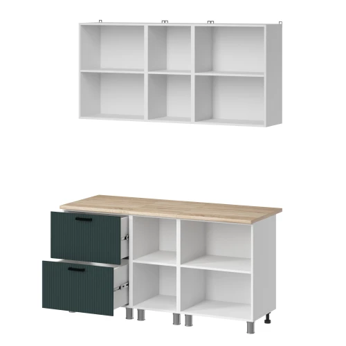 Готовый кухонный гарнитур МК Аленушка 1,6м в.4 Лотос Изумруд,скоба антрацит,сонома