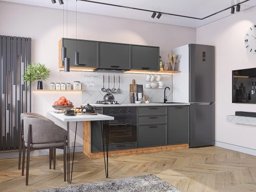 Прямая модульная кухня Фрейм-01 Stormy Silk Дуб вотан 1782*2300*600