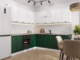 Угловая модульная кухня Дублин-02 Special White/Special Green Белый 2140*2200/2400*600