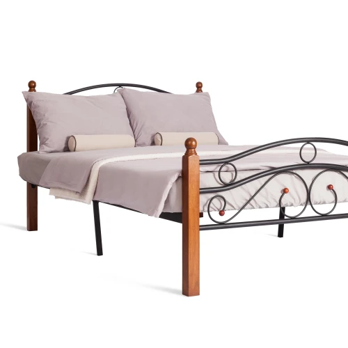 Кровать AT-803 дерево гевея/металл, 120*200 см (middle bed), красный дуб/черный