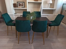 Обеденный комплект стол ФАВОРИТ “FAVORITE” черный + 6 зеленых стульев СЕДИЯ “SEDIA”