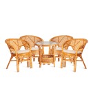Комплект "PELANGI"  02/15 ( стол со стеклом + 4 кресла ) [с подушками] ротанг, кресло 65х65х77см, стол диаметр 64х61см, Honey (мед)