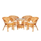 Комплект "PELANGI"  02/15 ( стол со стеклом + 4 кресла ) [с подушками] ротанг, кресло 65х65х77см, стол диаметр 64х61см, Honey (мед)