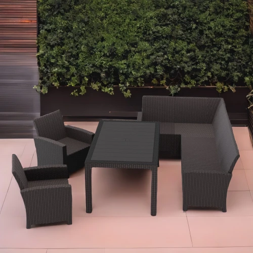 Комплект мебели под ротанг Калифорния “California“ с угловым диваном 240х136 см арт.80497 без подушек столом 165х95 см и 2 кресела