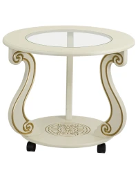 Стол журнальный Грация (С) на колесах слоновая кость/золото