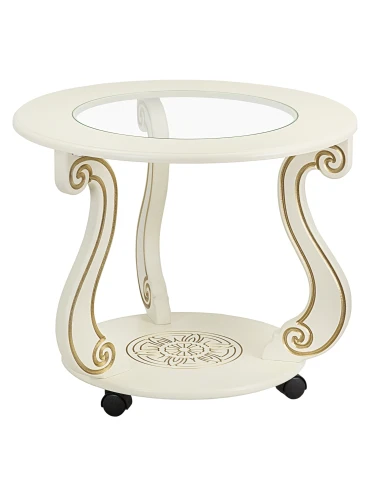 Стол журнальный Грация (С) на колесах слоновая кость/золото