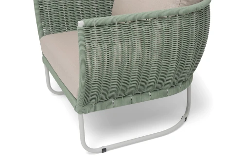 "Фиджи" кресло плетеное из роупа, каркас алюминий светло-серый (RAL7035) муар, роуп зеленый (4204) круглый tex, ткань Mossle бежевая