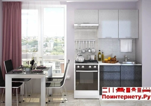 Модульная кухня Валерия-М 1600 (серый металлик дождь/черный металлик дождь)