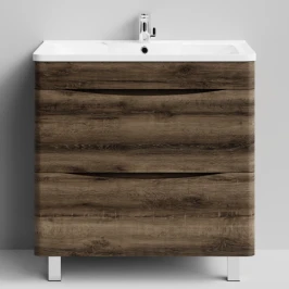 Тумба Адель 80 напольный, Дуб крымский коричневый ПВХ 131005-9005 Vodok с раковиной в комплекте