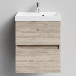 Тумба Бест 50  подвесной, Дубослив ореховый светлый ПВХ 3445 Vodok с раковиной в комплекте