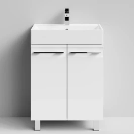 Тумба Мальта 60 напольный, двери, белый глянец Vodok с раковиной в комплекте