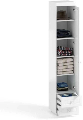 Шкаф-пенал 1дв. (гл.410) с зеркалом и ящиками Монако МН-32 белое дерево