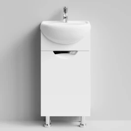 Тумба Манго 40 напольный, ручки лира, белый, правая Vodok с раковиной в комплекте
