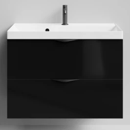 Тумба Марко 80 подвесной, ручки Черные, черный глянец Vodok с раковиной в комплекте