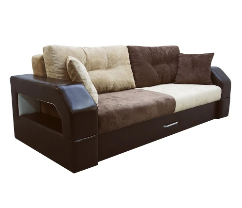 Диван еврокнижка Манчестер с подсветкой, 160 ВЕЛЮР 03 КОМБИ ЭКОКОЖА КОРИЧНЕВАЯ
