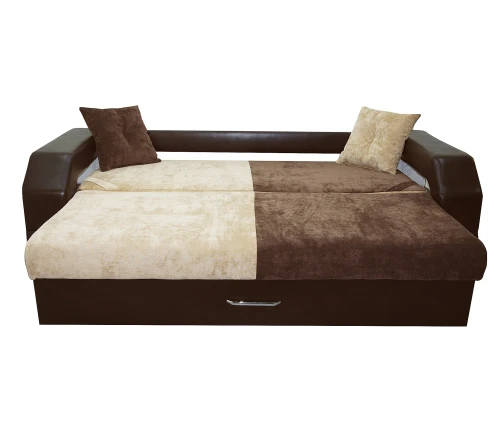 Диван еврокнижка Манчестер с подсветкой, 160 ВЕЛЮР 03 КОМБИ ЭКОКОЖА КОРИЧНЕВАЯ