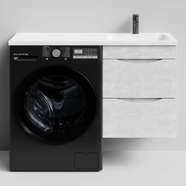 Тумба Смайл 110 подвесной, под стиральную машину, правая, Белый камень ПВХ 57805 Vodok с раковиной в комплекте