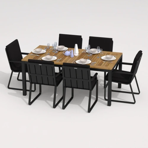 Обеденная группа TELLA  ALBA  каркас карбон / стол тик 180 / ткань черная