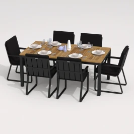 Обеденная группа TELLA  ALBA  каркас карбон / стол тик 180 / ткань черная