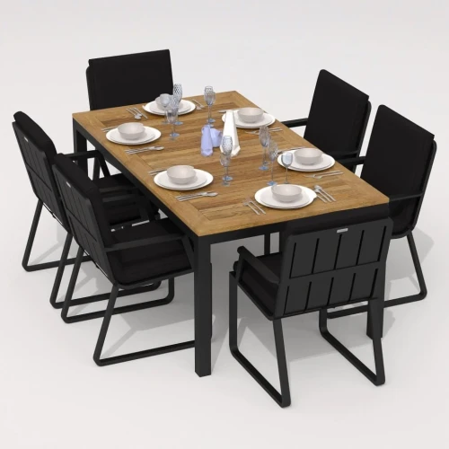 Обеденная группа TELLA  ALBA  каркас карбон / стол тик 180 / ткань черная